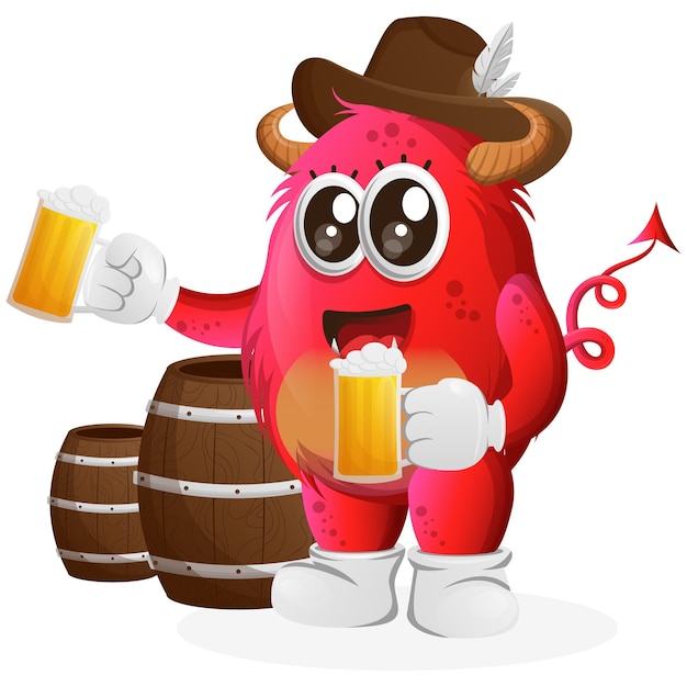 Vector vector schattig rood monster viert oktoberfest met bier te houden