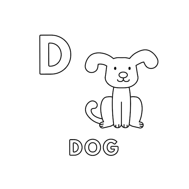 Vector vector schattige cartoon dieren alfabet hond kleurplaten