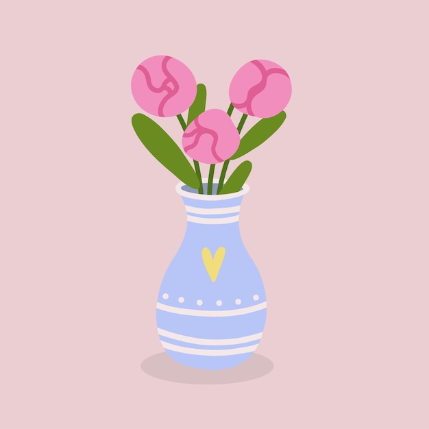 Vector schattige illustratie met bloemen in blauwe vaas