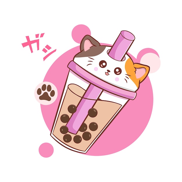 Vector vector schattige kat boba cup illustratie dierlijke natuur concept geïsoleerd