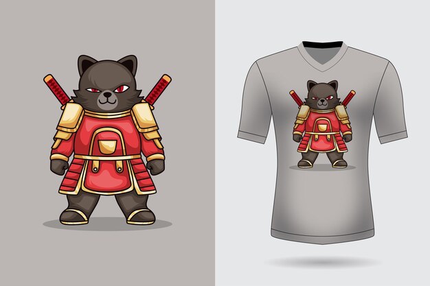 Vector schattige samurai kat met zwaard katana cartoon vector icoon illustratie dier natuur icoon concept geïsoleerd