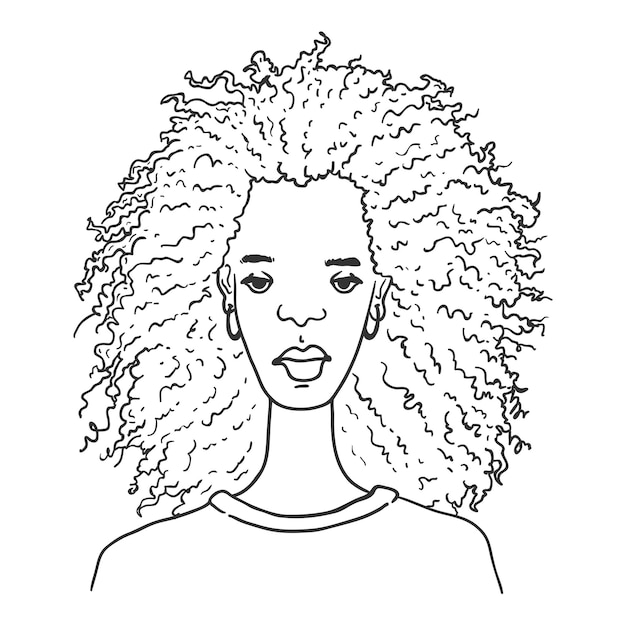 Vector schets karakter - Afro-Amerikaanse vrouw. Vrouwelijk portret.