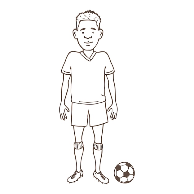 Vector schets karakter jonge man in volledige voetbaluitrusting