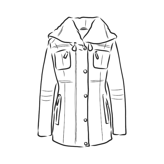 Vector schets parka jas. Winter bovenkleding. warme jas, schets vectorillustratie
