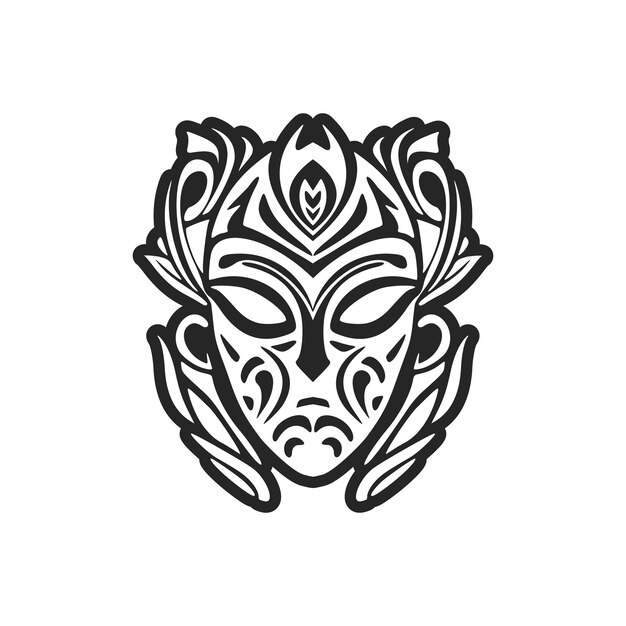 Vector schets van een zwart-wit Polynesische masker tattoo