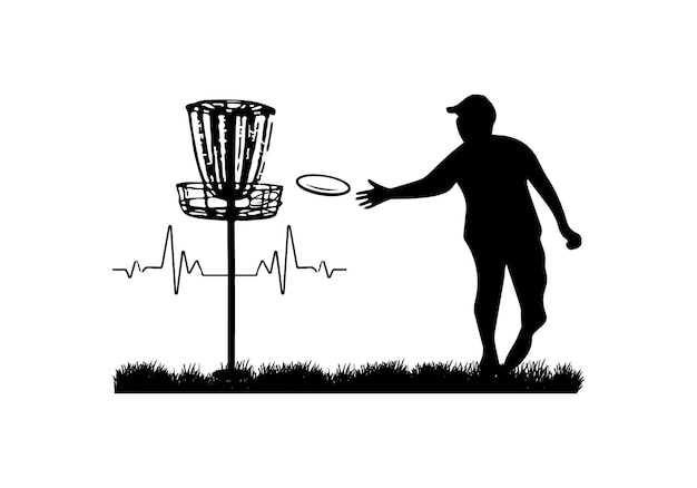 Vector schijf golf silhouet schijf golfclub en pictogrammen vector illustratie