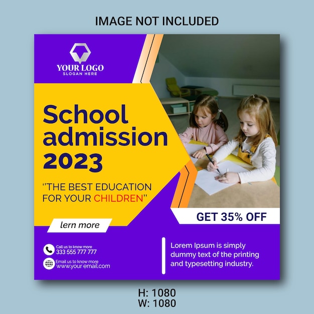 Vector school admission 2023 social media post and web banner template