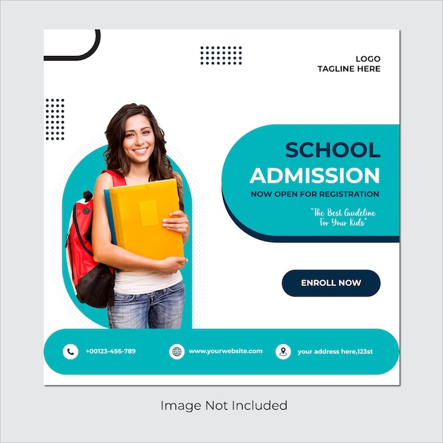 Vector school admission banner template for social post