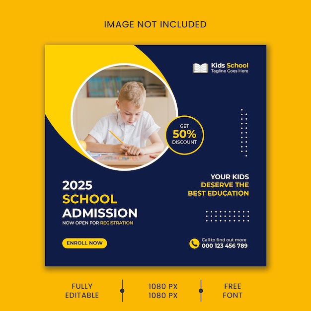 Vector school admission education social media post and web banner template