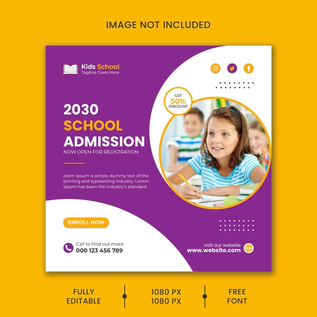 Vector school admission education social media post and web banner template