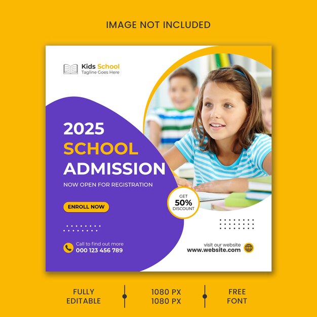 Vector school admission education social media post and web banner template