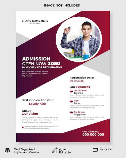 Vector school admission flyer or kids education flyer and leaflet template with A4 size