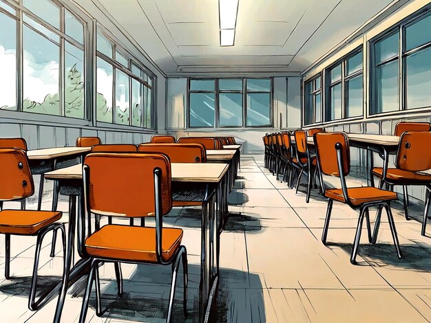 Vector vector school desk and chairs vector sketch illustration isolated