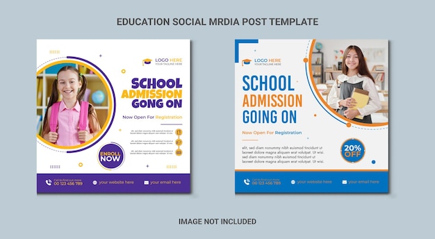 Vector school education admission social media post and back to school web banner bundle template