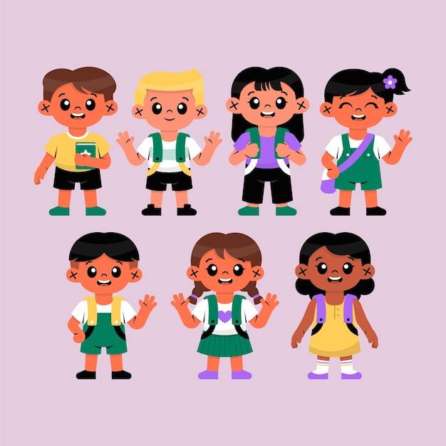 Vector school student character collection