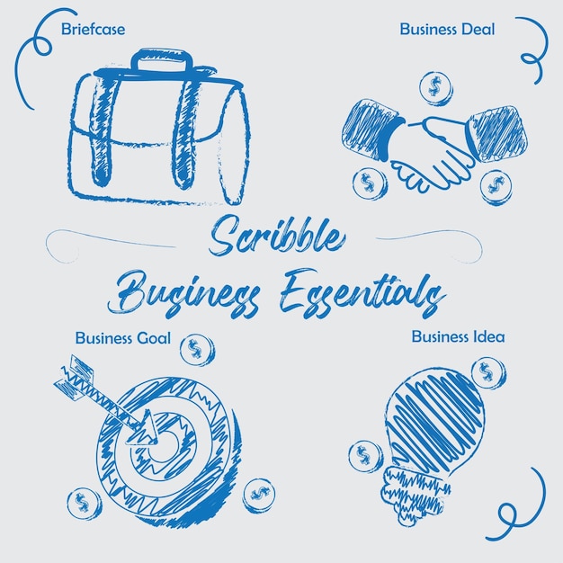 Vettore vector scribble business essentials (essenziali per le attività commerciali)