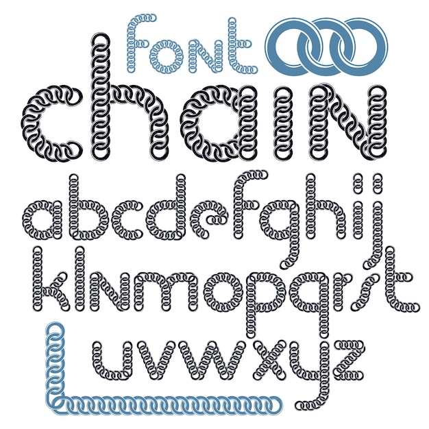 Vector script, modern alphabet letters set. Lower case decorative font created using metal connected chain link.