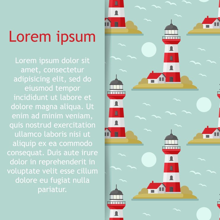 Vector vector sea seamless pattern with lighthouse anchor and ship