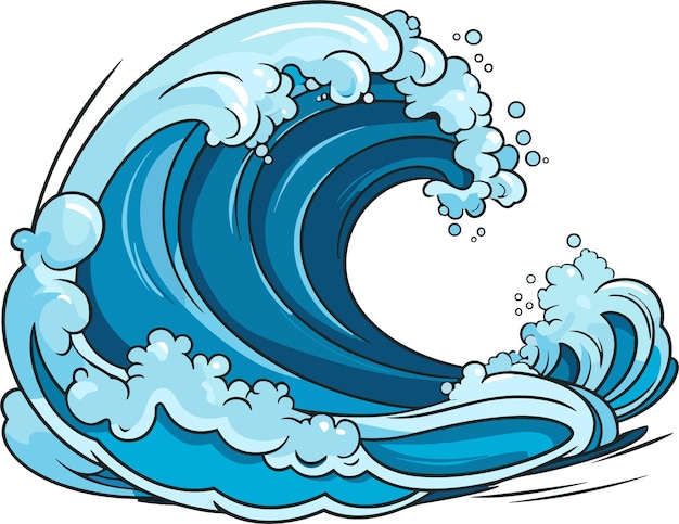 Vector vector sea wave illustration of blue ocean wave with white foam isolated cartoon splash