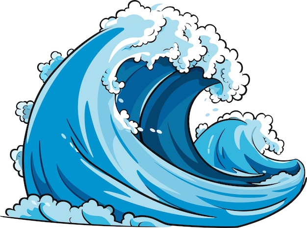 Onda marina vettoriale illustrazione dell'onda blu dell'oceano con schiuma bianca spruzzi di cartoni animati isolati
