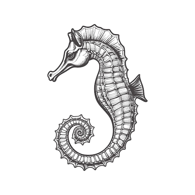 Vector seahorse sketch hand drawn engraving style underwater animals vector illustration