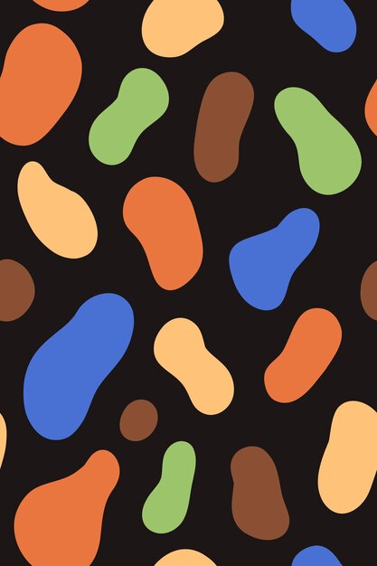 Vector seamless abstract pattern with cartoon colorful shapes isolated on a black background