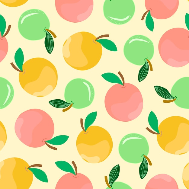 Векторный бесшовный рисунок яблока Симпатичный отпечаток для тканевых скатертей, упаковок для упаковки сока Полезный натуральный диетический продукт