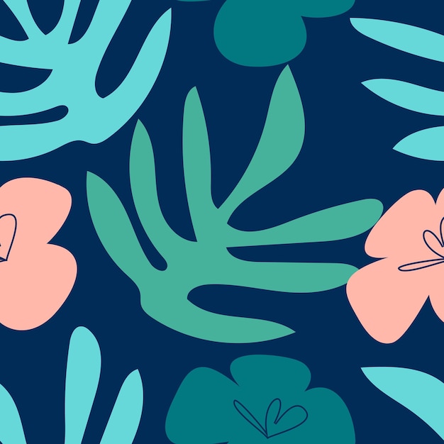 Вектор бесшовные художественный яркий тропический узор с оригинальным стильным цветочным фоном для печати, фантастический лес, летний пляжный отдых