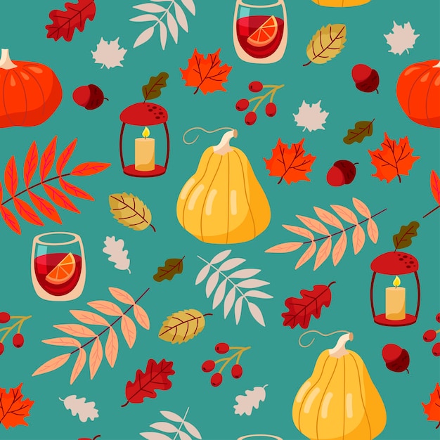 Vector seamless autumn background the pattern of thanksgiving autumn festive  background