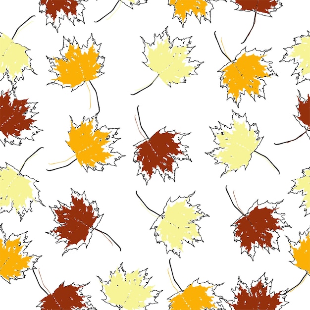 Vector seamless background autumn maple leaves on white