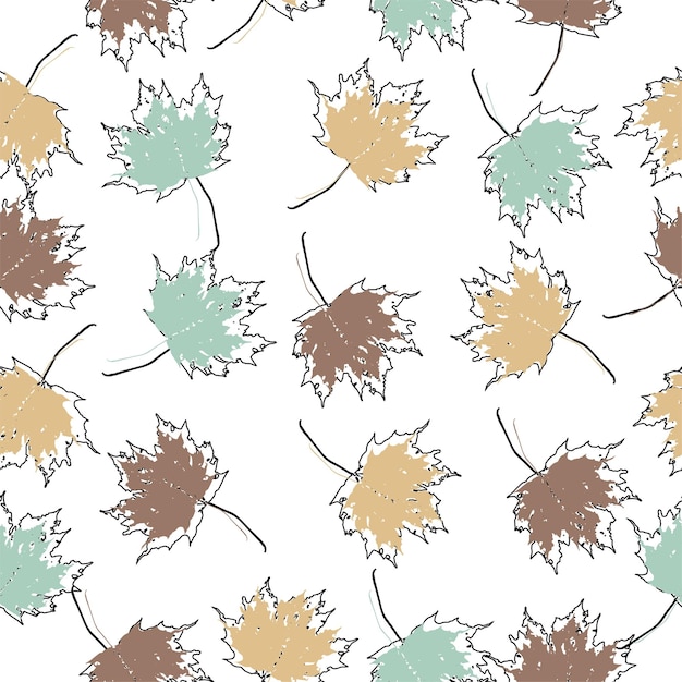 Vector seamless background autumn maple leaves on white