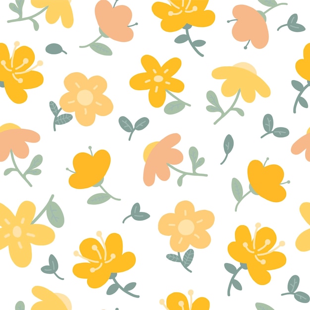 vector seamless background of cute drawn yellow flowers baby style illustration