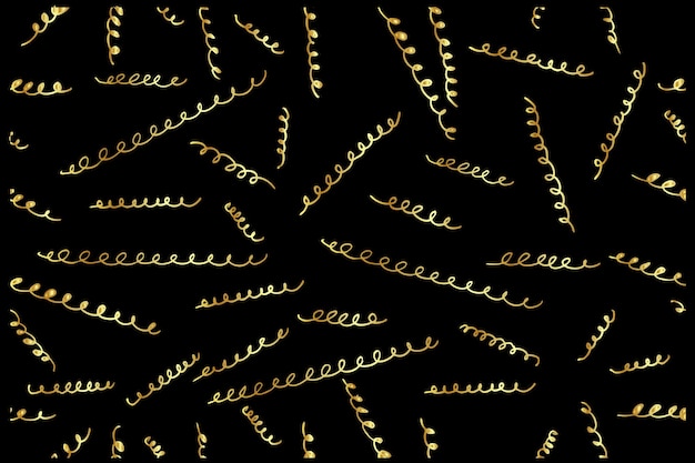 Vector seamless background gold golden spring spiral lines hand draw sketch white at black