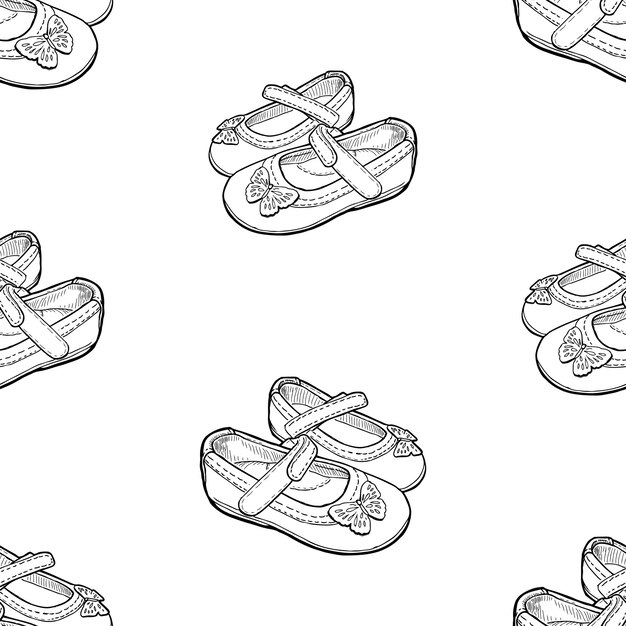 Векторный бесшовный фон очертаний обуви для маленьких девочек