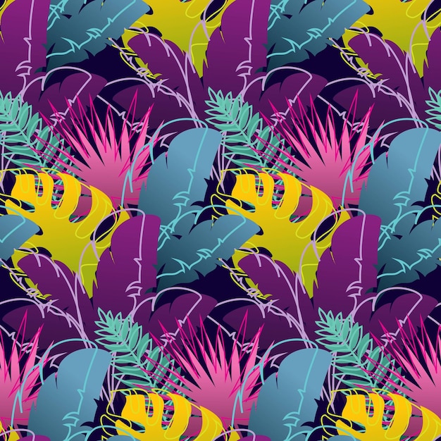 Vector Seamless background Pattern Picture Tropical leaves silhouette