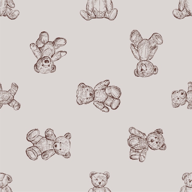 Vector vector seamless background of sketches various teddy bears