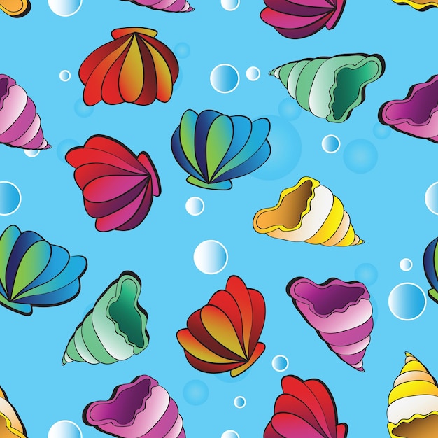 Vector seamless background with colorful sea shells
