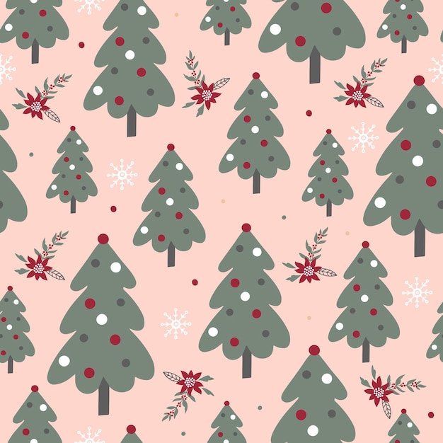 Vector seamless background with green trees christmas pattern