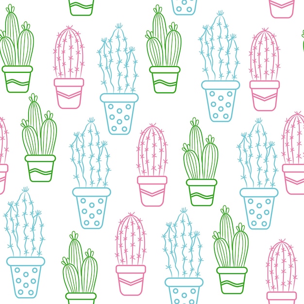 Vector seamless background with multicolored cacti Seamless wallpaper with cacti Pattern for clothes