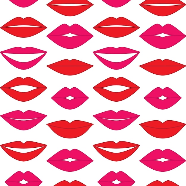 Vector seamless background with red lips