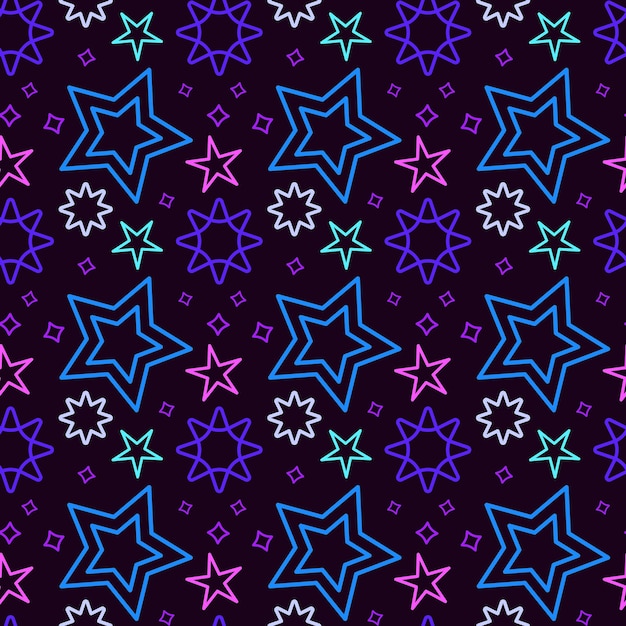 Vector vector seamless blue galaxy pattern with stars dark space background with bright colored stars for fabric paper and design