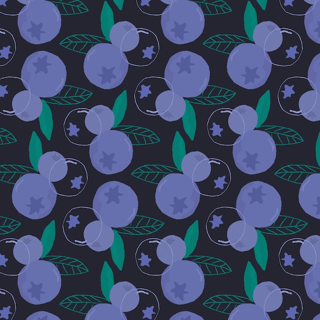 Vector vector seamless blueberry pattern black background