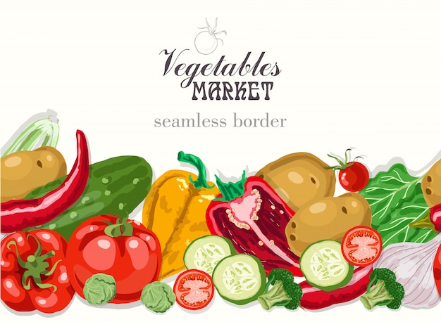 Vector seamless border with vegetables