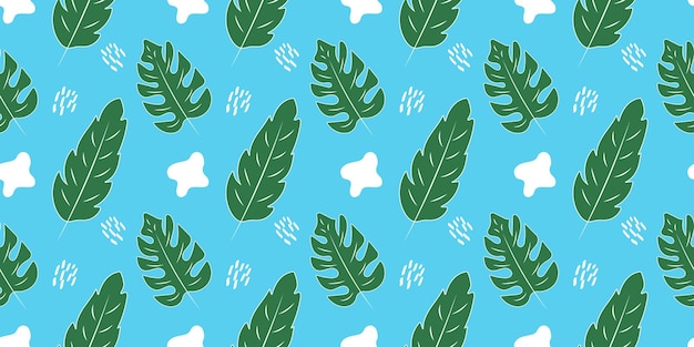 Vector seamless botanical monstera leaf pattern trendy green blue color