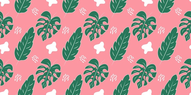 Vector seamless botanical monstera leaf pattern trendy green pink color