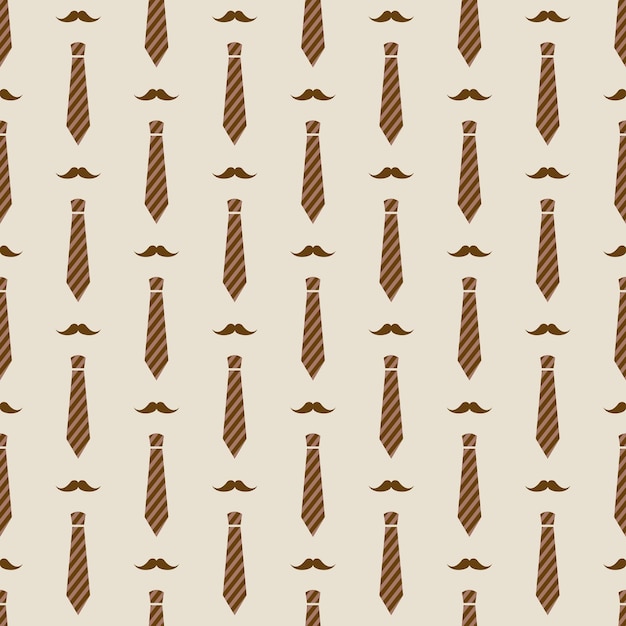 Vector vector seamless brown pattern with mustaches and neckties male hipster background fashion pattern