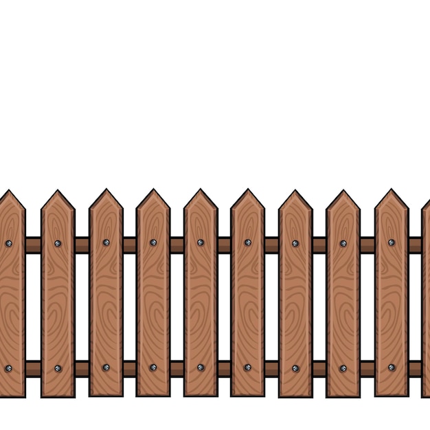 Вектор бесшовные мультфильм деревянный коричневый забор на белом фоне