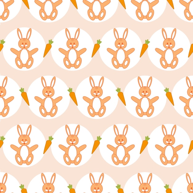 Vector seamless children's pattern A rabbit with a carrot on a pink background