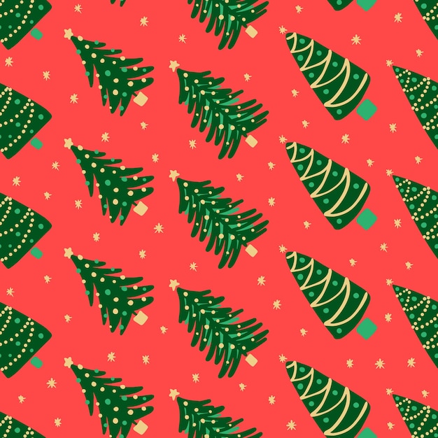 Vector seamless christmas tree pattern bright holiday background