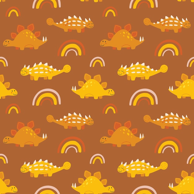 Vector seamless color repeating pattern with dinosaurs in Scandinavian style Childish seamless pattern with handdrawn dinosaurs Vector illustration of dinosaurs Vector stock illustration